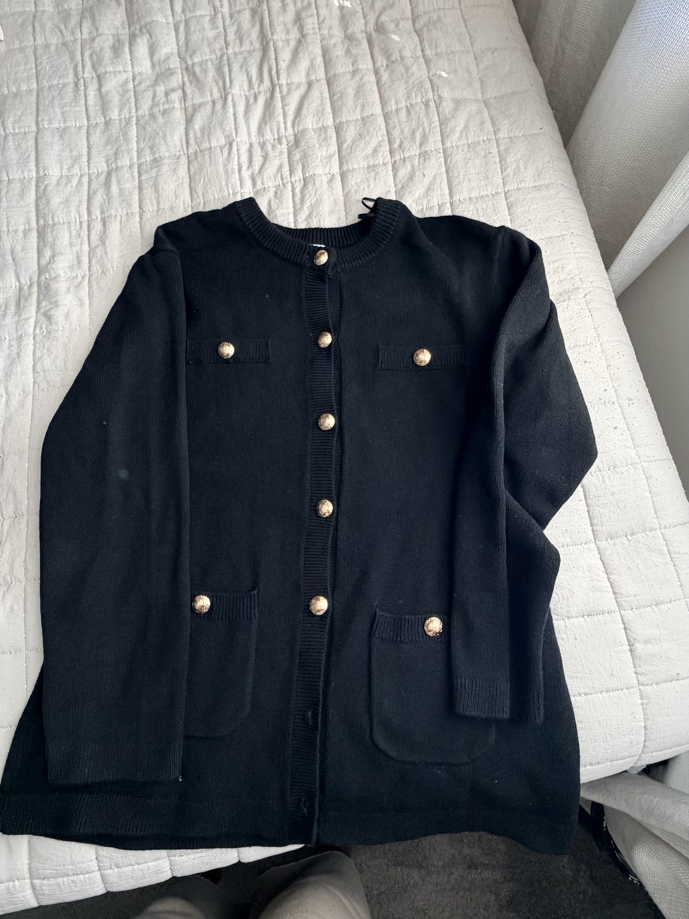 H&M Black Knit Blazer with Gold Buttons
